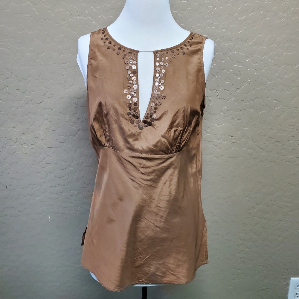 New York & Company Brown Silk Blend Bronze Beaded